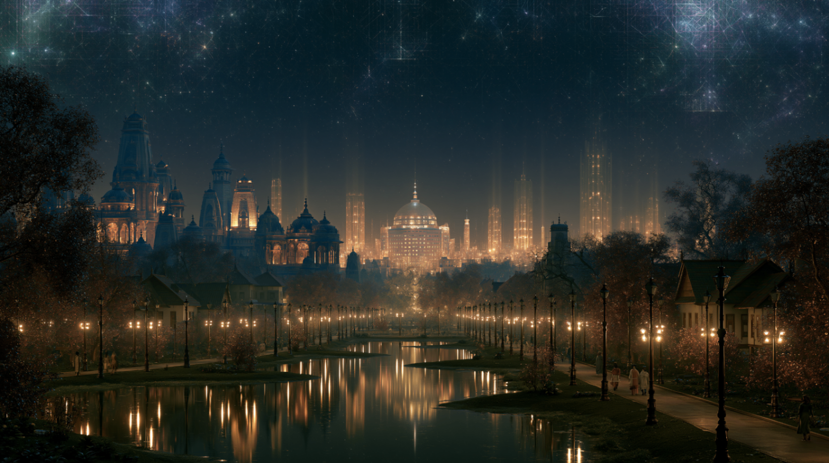 A near-future India glowing under a starlit sky